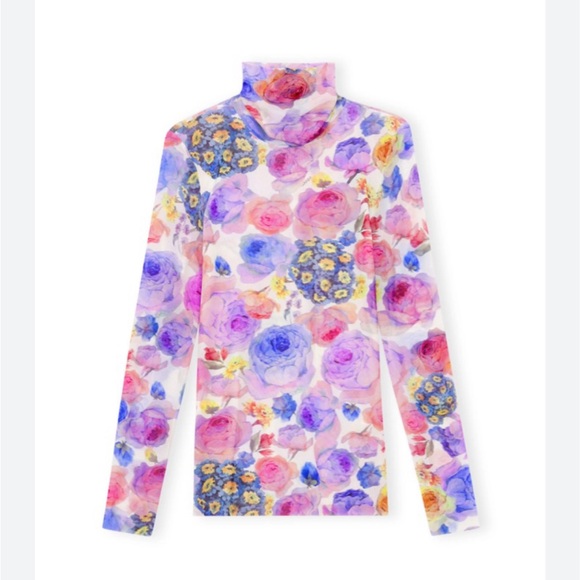 Ganni sheer floral mock neck - Picture 4 of 6